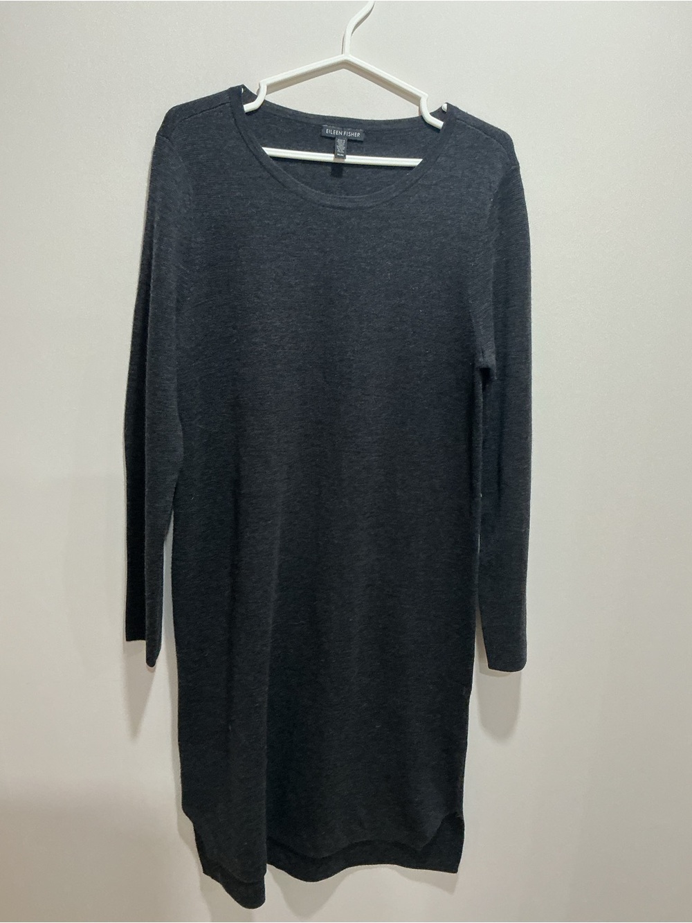 EILEEN FISHER Washable-Italian merino Wool Sweater Dress charcoal size medium